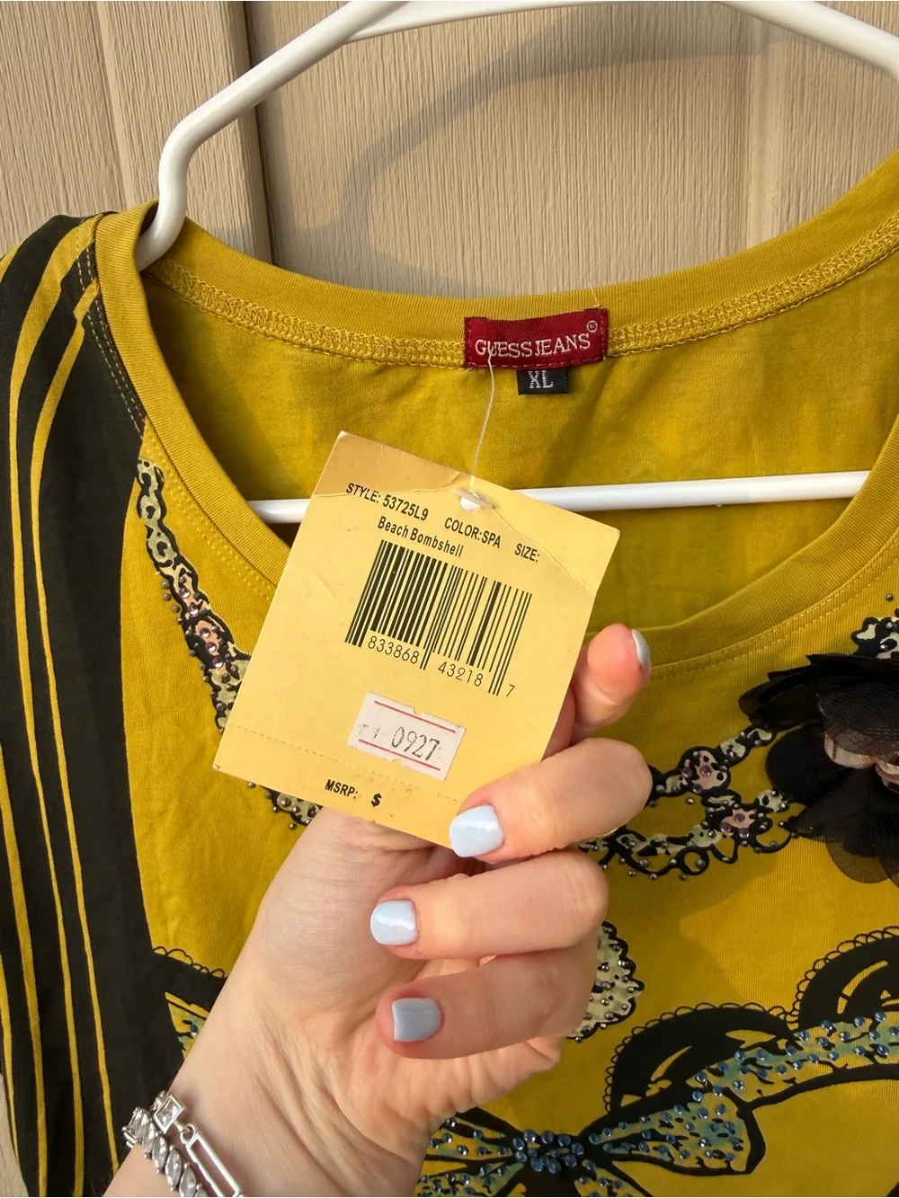 Guess Jeans Deadstock Y2K Yellow Graphic Tee with Black Print XL - Picture 3 of 6